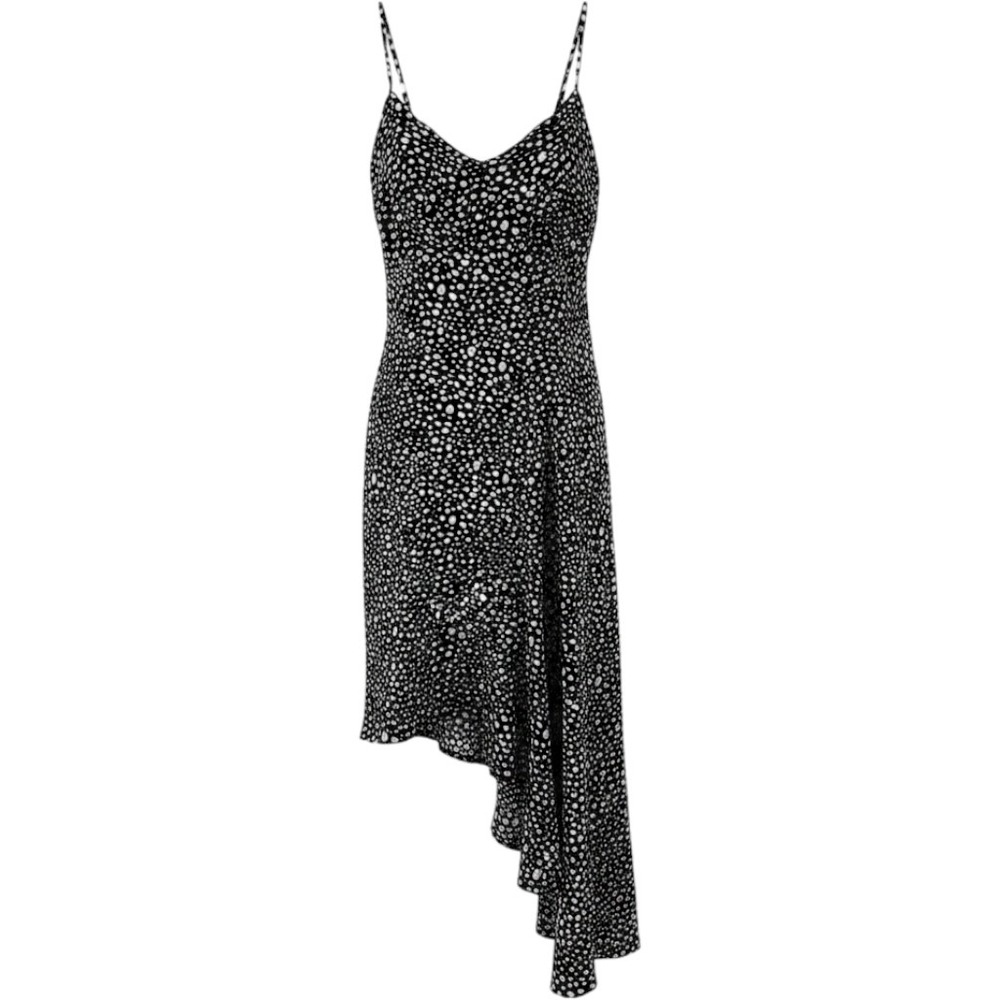 Nasty Gal Collection Black White Speckled Print Asymmetrical Midi Dress Size 16